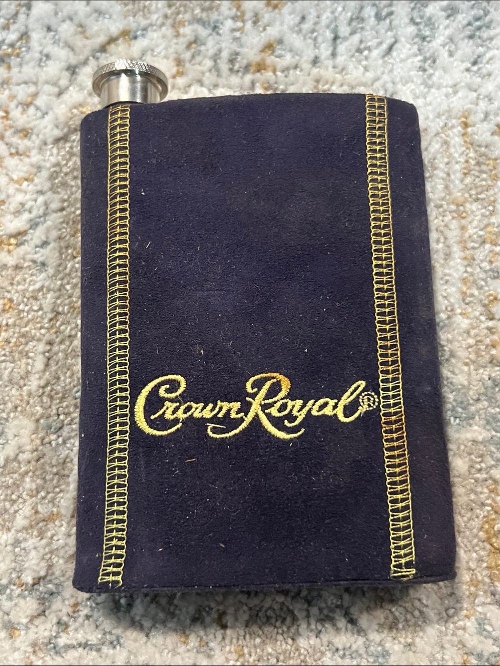 Vintage Crown Royal 8oz Stainless Steel Flask Removable Cover z19